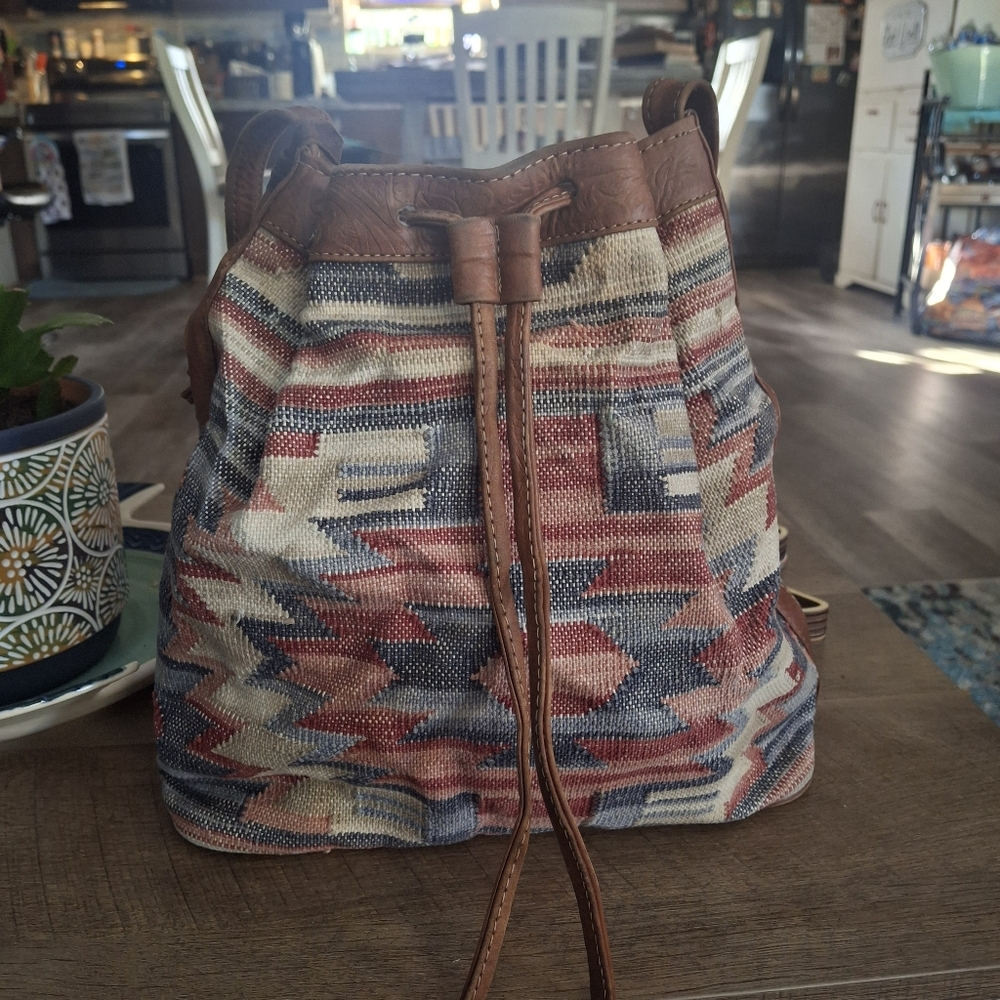Boho Tribal Drawstring Bucket Bag in Multi-Color